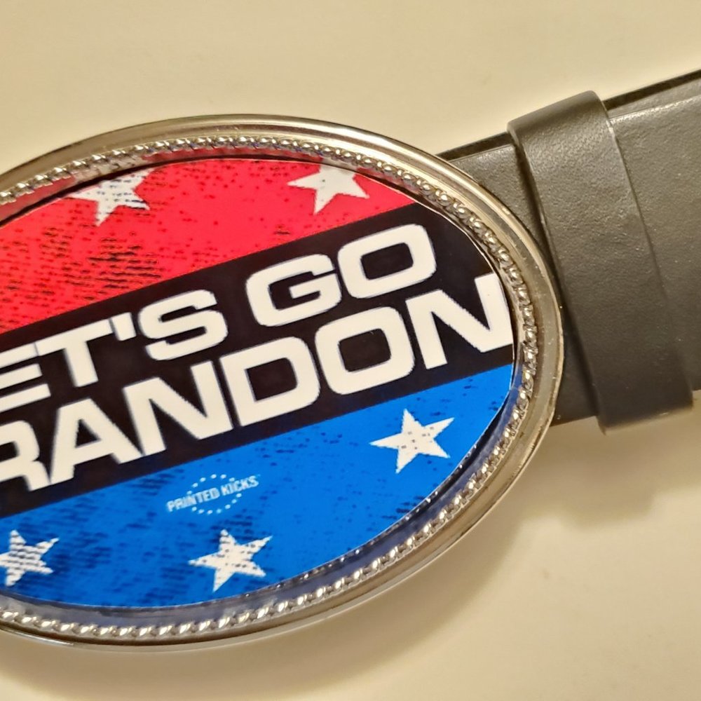LET"S GO BRANDON Epoxy Buckle and Black Bonded Leather Belt.